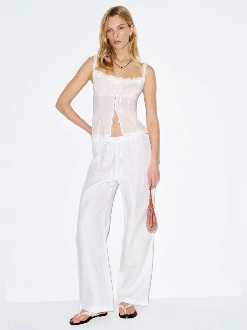 Nwot Reformation Olina Drawstring Linen Pants In White | Size Xs